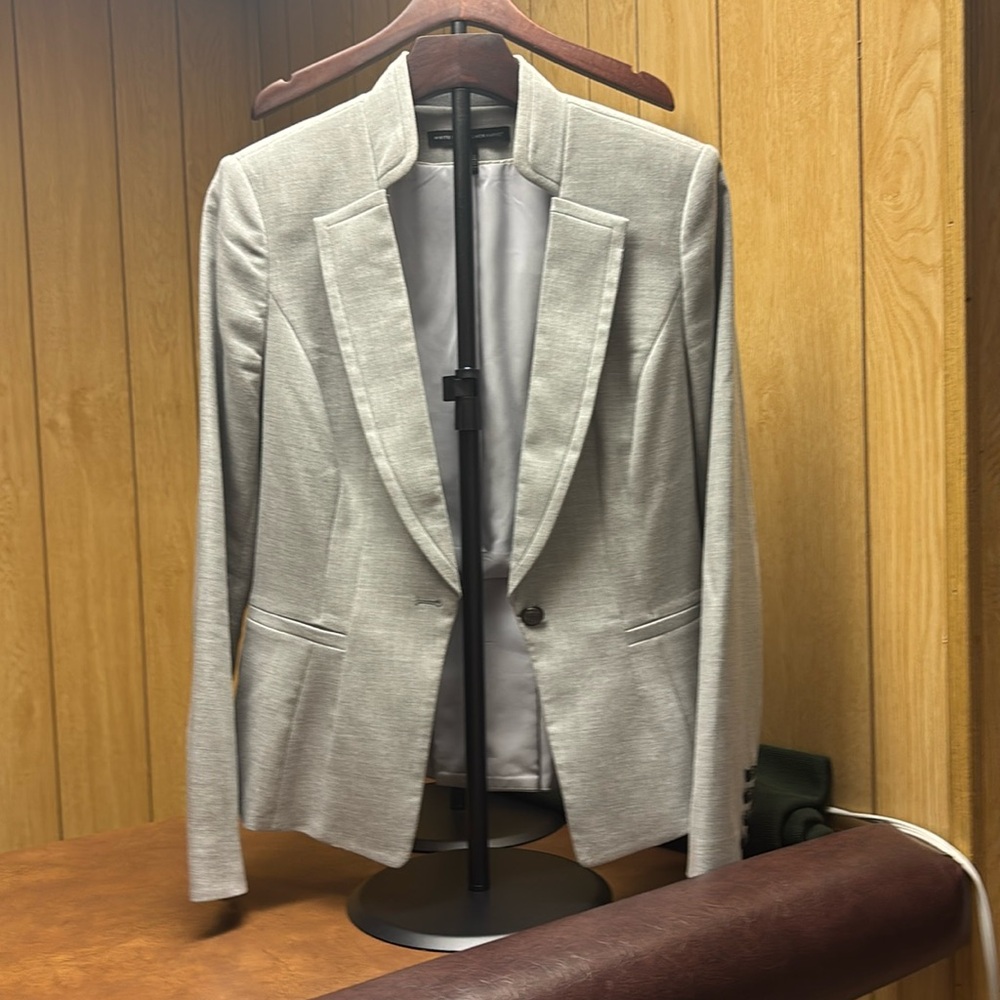 Hardly worn WHBM Grey Jacket w/
Princess lines, Gorgeous Buttons, Slight stretch